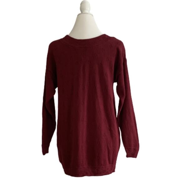 Vintage Express Sweater Tricot Burnt Red Cotton Knit Textured Scoop Neck XS NEW - Picture 4 of 12